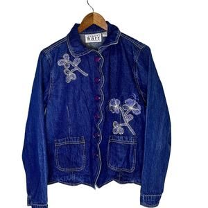 Keren Hart VTG scallop-edge‎ denim button down floral  Med